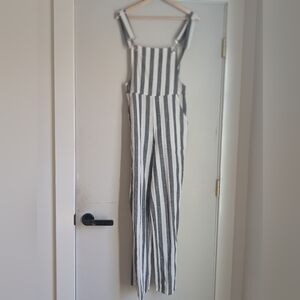 Women's Carmar 100% Linen Striped Black and White Jumpsuit Sz- S